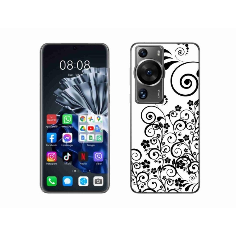 Gél borítás mmCase a Huawei P60 Pro készülékre - fekete és fehér virágminták