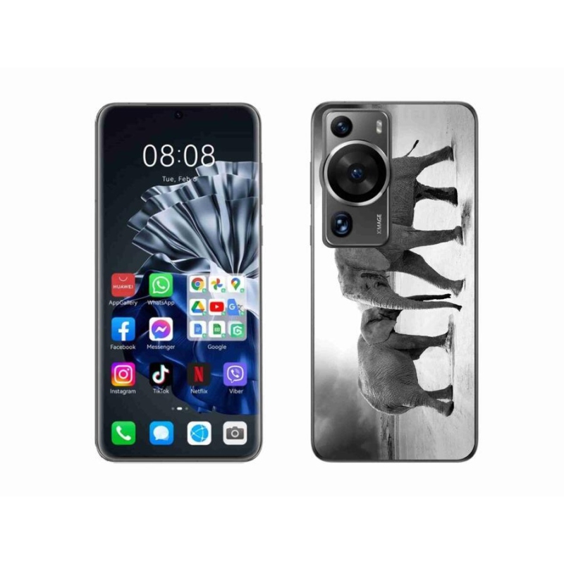 Gél borítás mmCase a Huawei P60 Pro számára - fekete és fehér elefántok