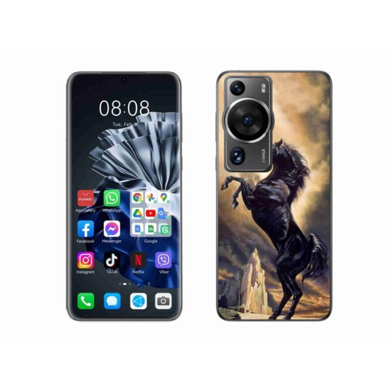 Gél borítás mmCase a Huawei P60 Pro számára - fekete rajzfilm ló