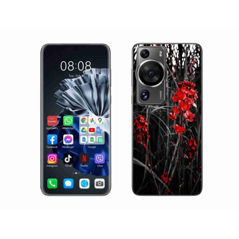 Gél borítás mmCase a Huawei P60 Pro számára - piros növény