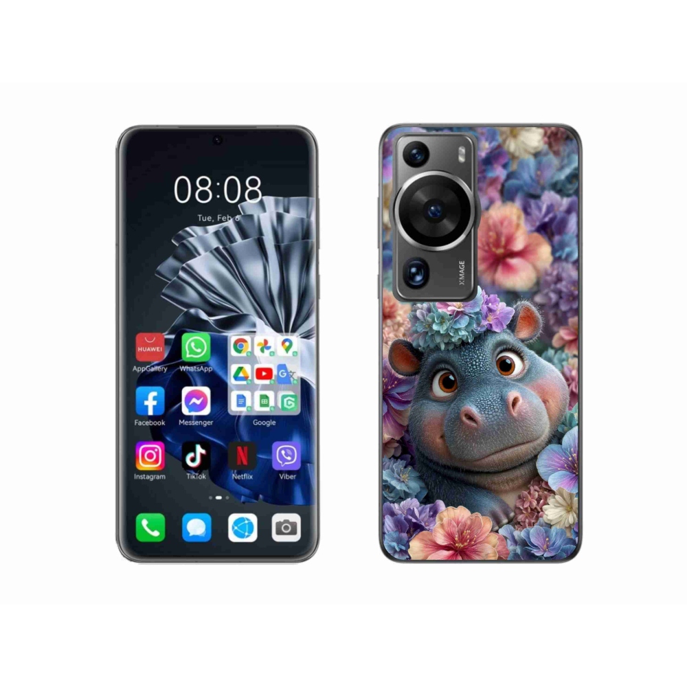mmCase gél tok a Huawei P60 Pro-hoz – virágokkal díszített víziló