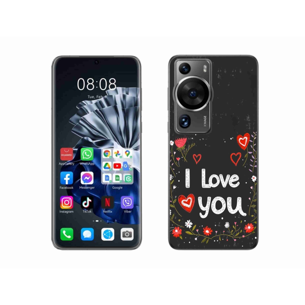 Gél borító mmCase a Huawei P60 Pro készülékhez - Szeretlek fekete háttérrel