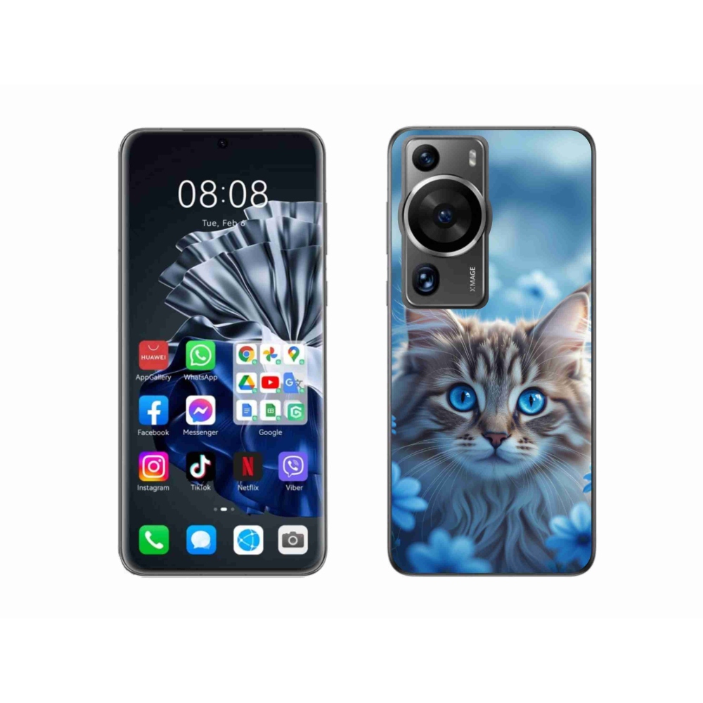 mmCase gél tok a Huawei P60 Pro-hoz – kiscica kék virágokkal