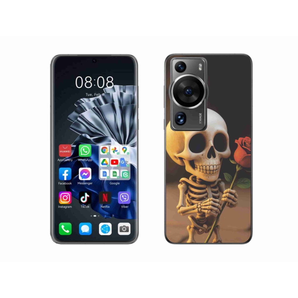 Gél borítás mmCase a Huawei P60 Pro számára - csontváz rózsával