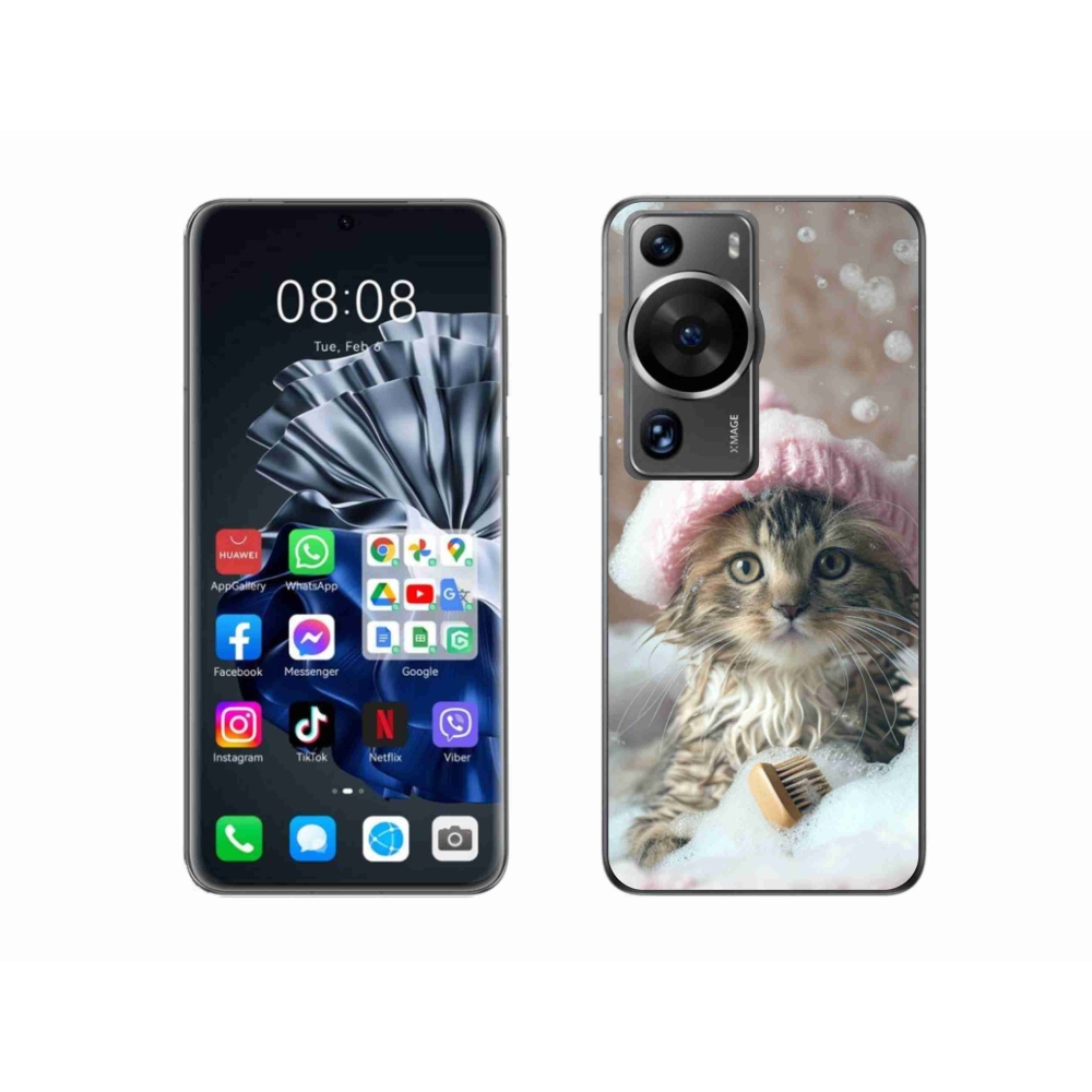 Gél borítás mmCase a Huawei P60 Pro számára - cica és fürdő