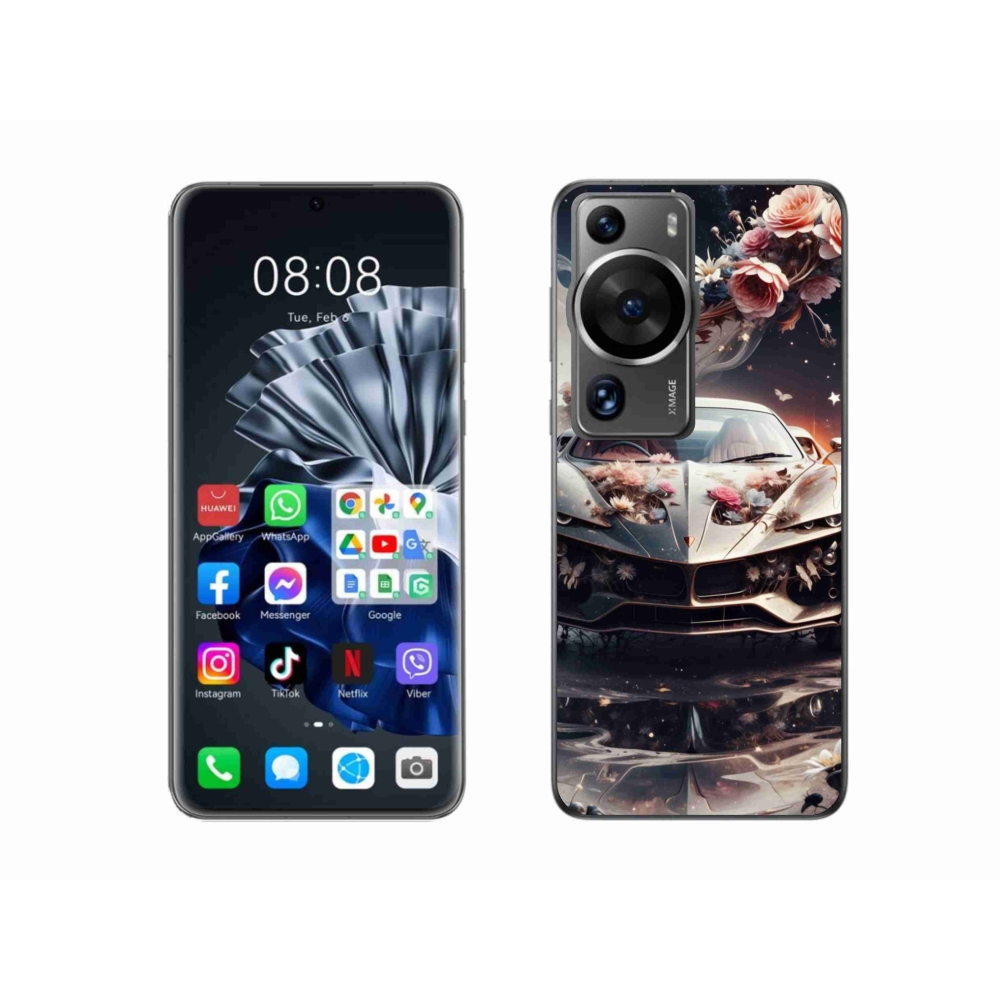 Gél borítás mmCase a Huawei P60 Pro - virágos sportkocsira