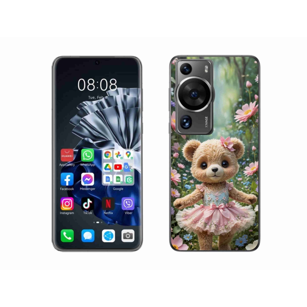 mmCase gél tok a Huawei P60 Pro-hoz – aranyos mackó virágok között