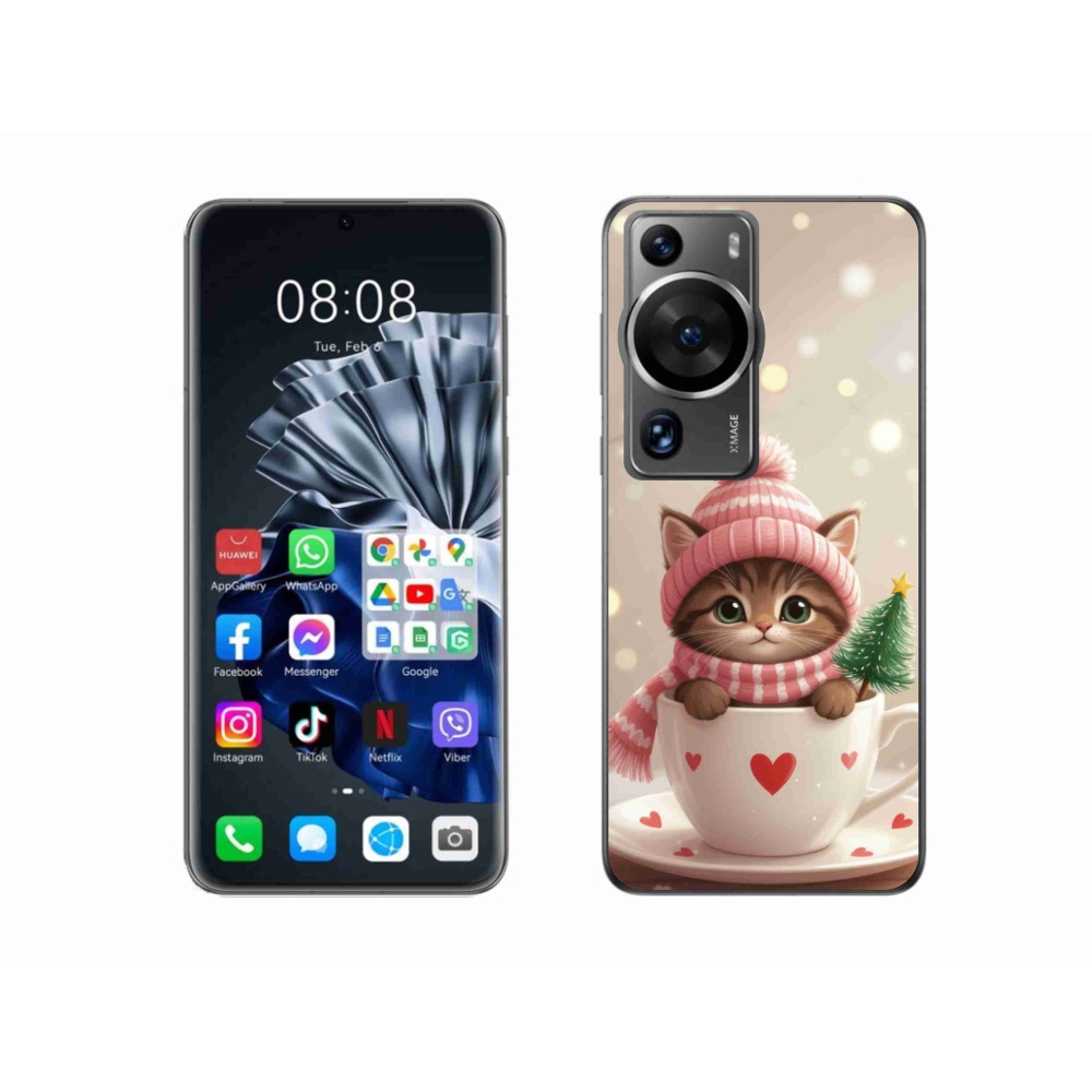 mmCase gél tok a Huawei P60 Pro-hoz – karácsonyi cica csészében