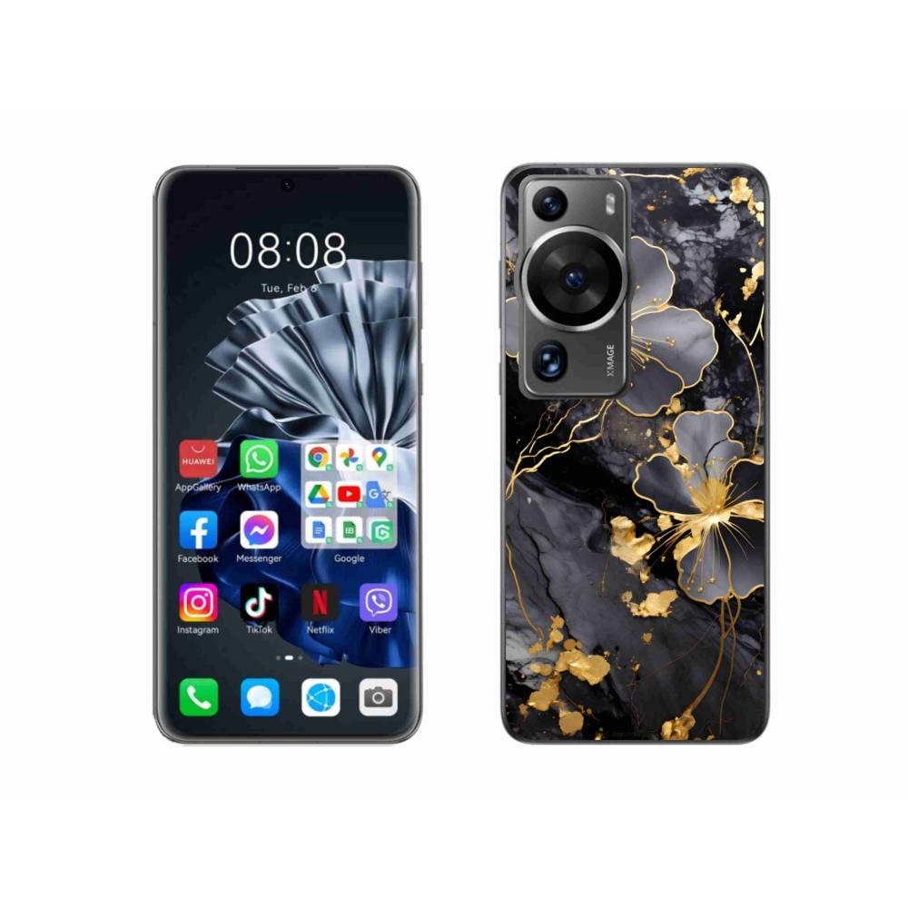 Gél borítás mmCase a Huawei P60 Pro számára - arany virágok