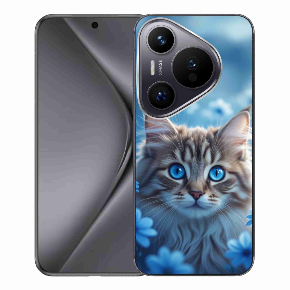 mmCase gél tok a Huawei Pura 70 Pro-hoz – kiscica kék virágokkal