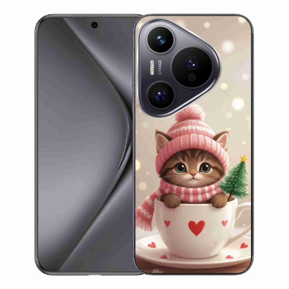 mmCase gél tok a Huawei Pura 70 Pro-hoz – karácsonyi cica csészében