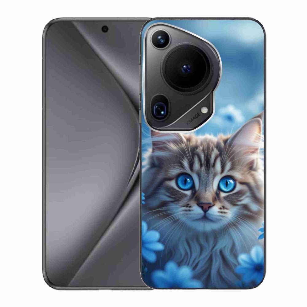 mmCase gél tok a Huawei Pura 70 Ultra-hoz – kiscica kék virágokkal