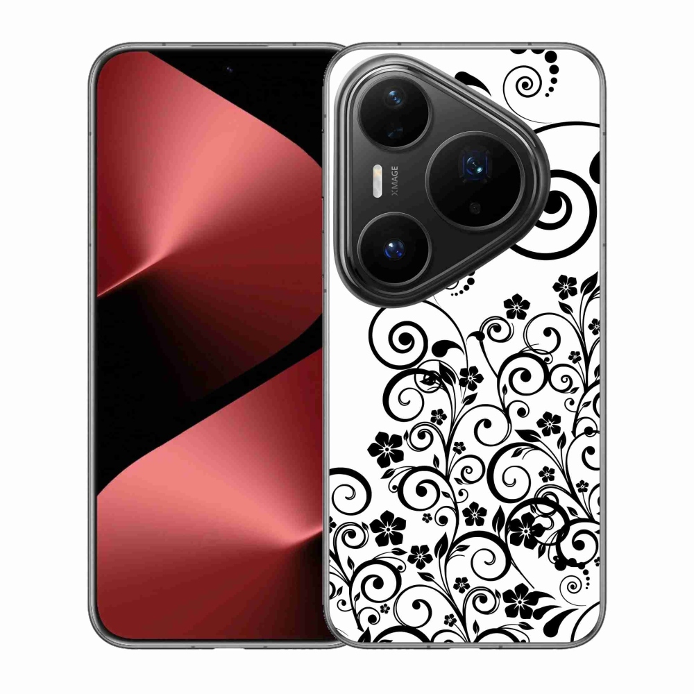 Gél borítás mmCase a Huawei Pura 80 Pro készülékre - fekete és fehér virágminták