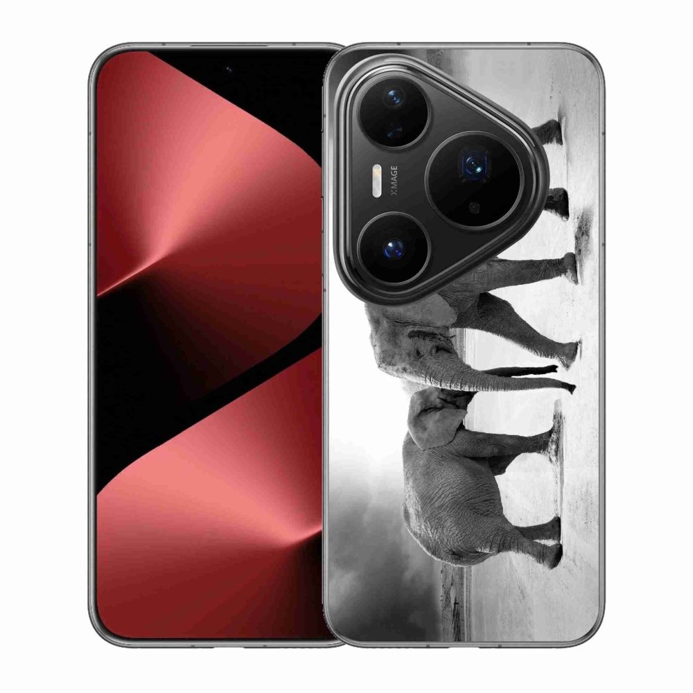Gél borítás mmCase a Huawei Pura 80 Pro számára - fekete és fehér elefántok
