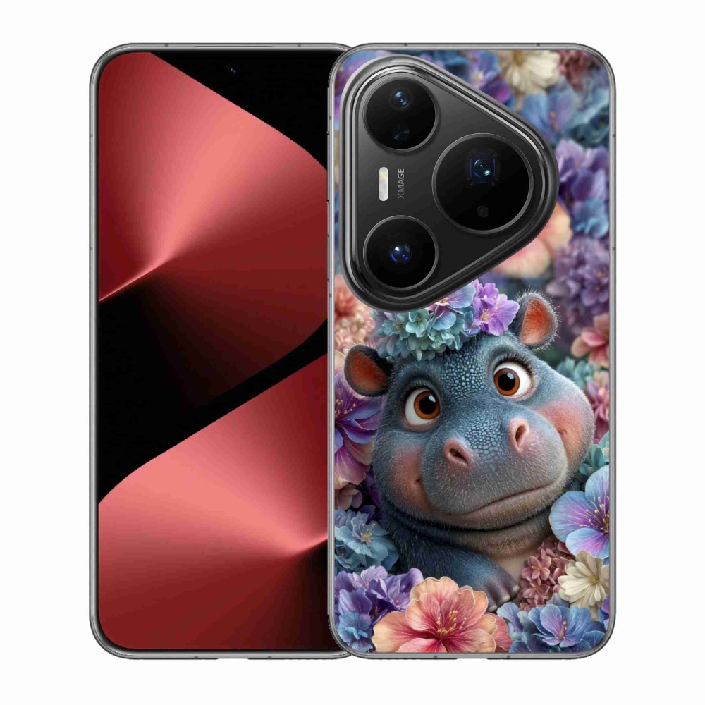 mmCase gél tok a Huawei Pura 80 Pro-hoz – virágokkal díszített víziló
