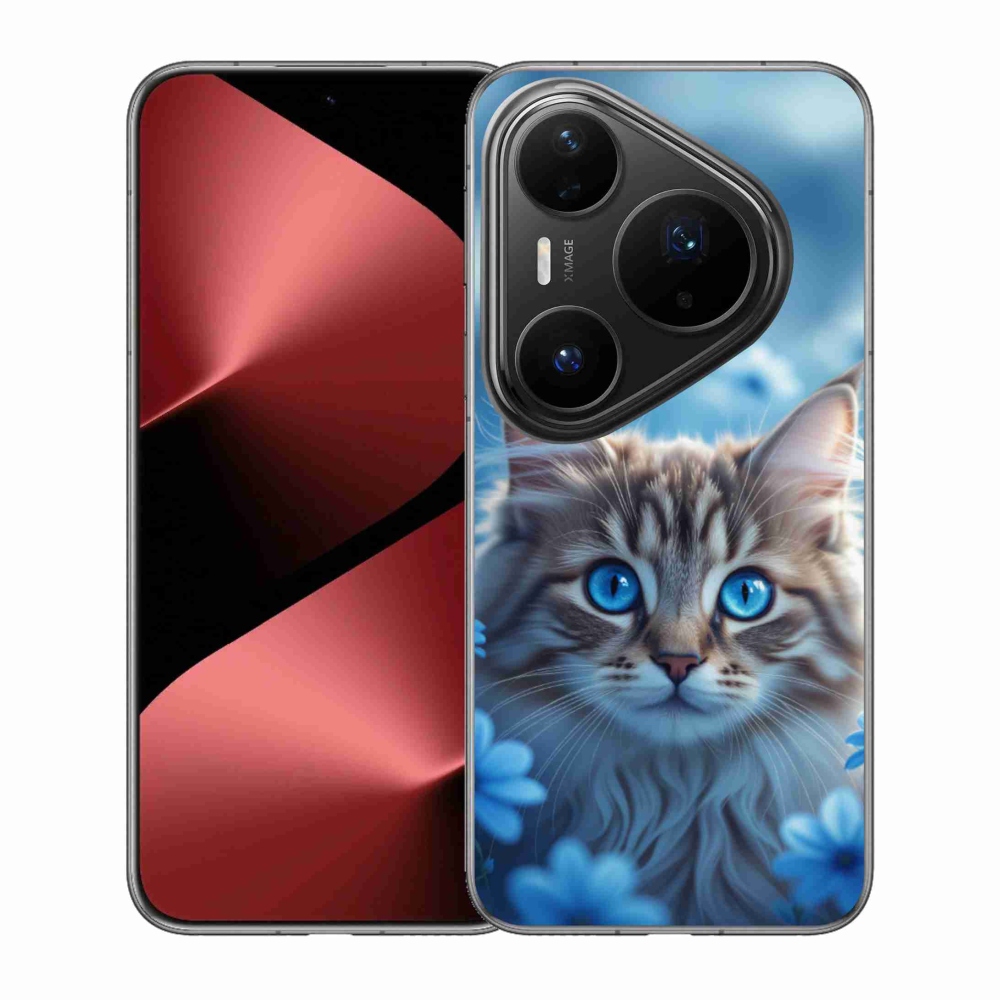 mmCase gél tok a Huawei Pura 80 Pro-hoz – kiscica kék virágokkal