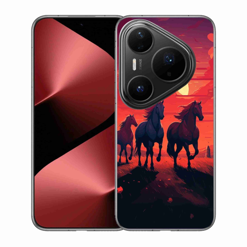 Zselés borítás mmCase a Huawei Pura 80 Pro - lovak és naplemente
