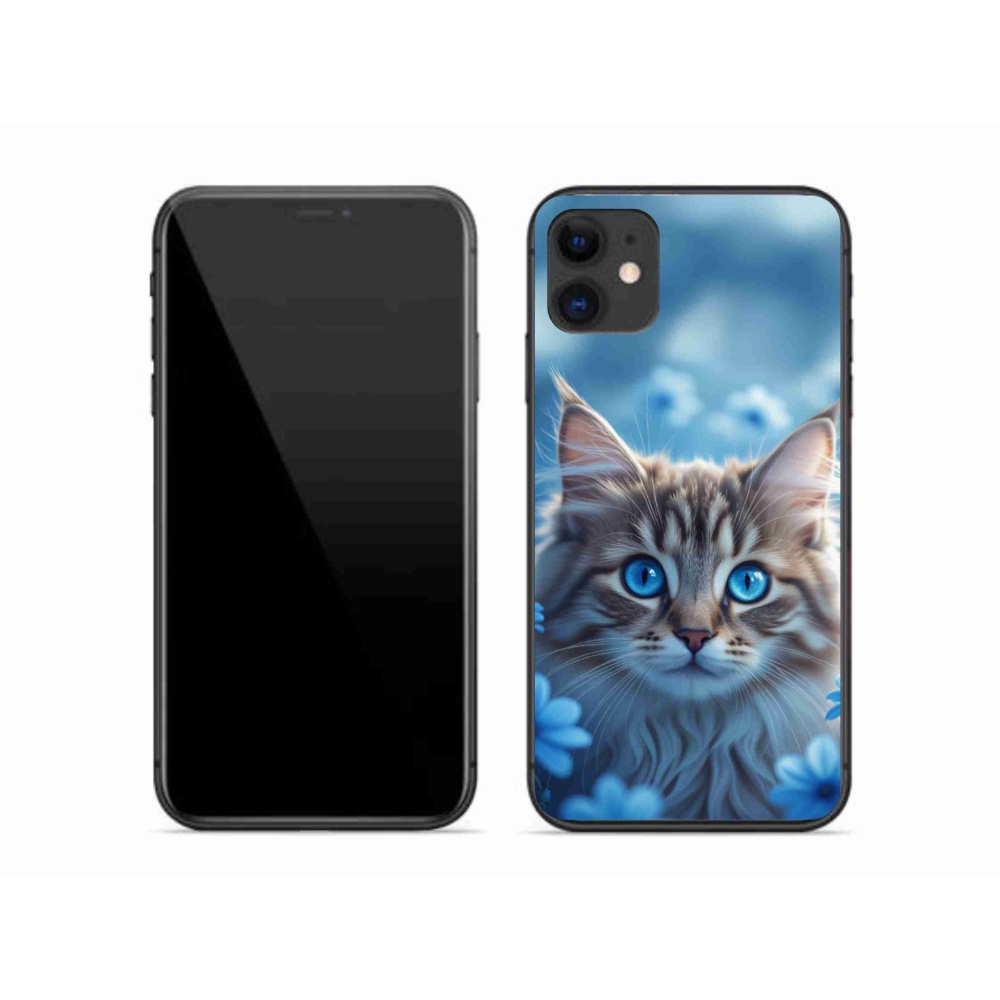 mmCase gél tok az iPhone 11-hez – kiscica kék virágok között
