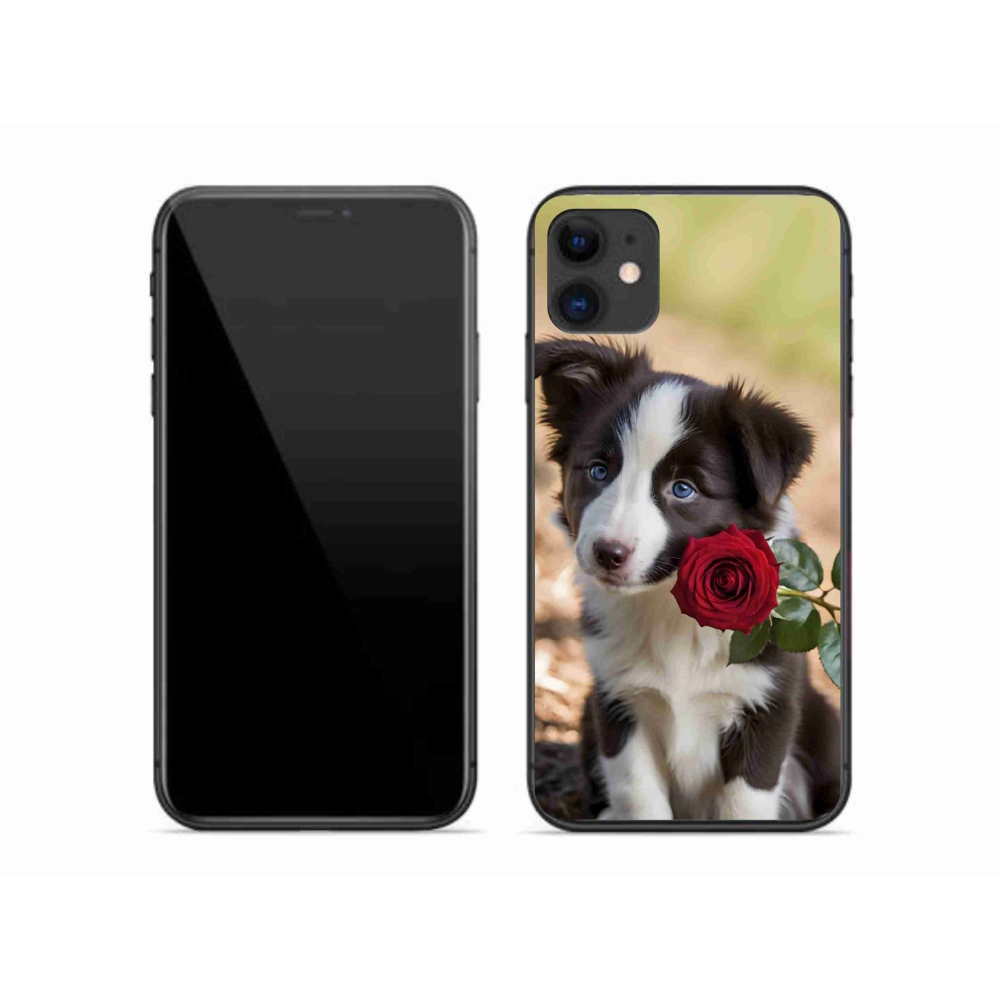 mmCase gél tok az iPhone 11-hez – aranyos border collie rózsával