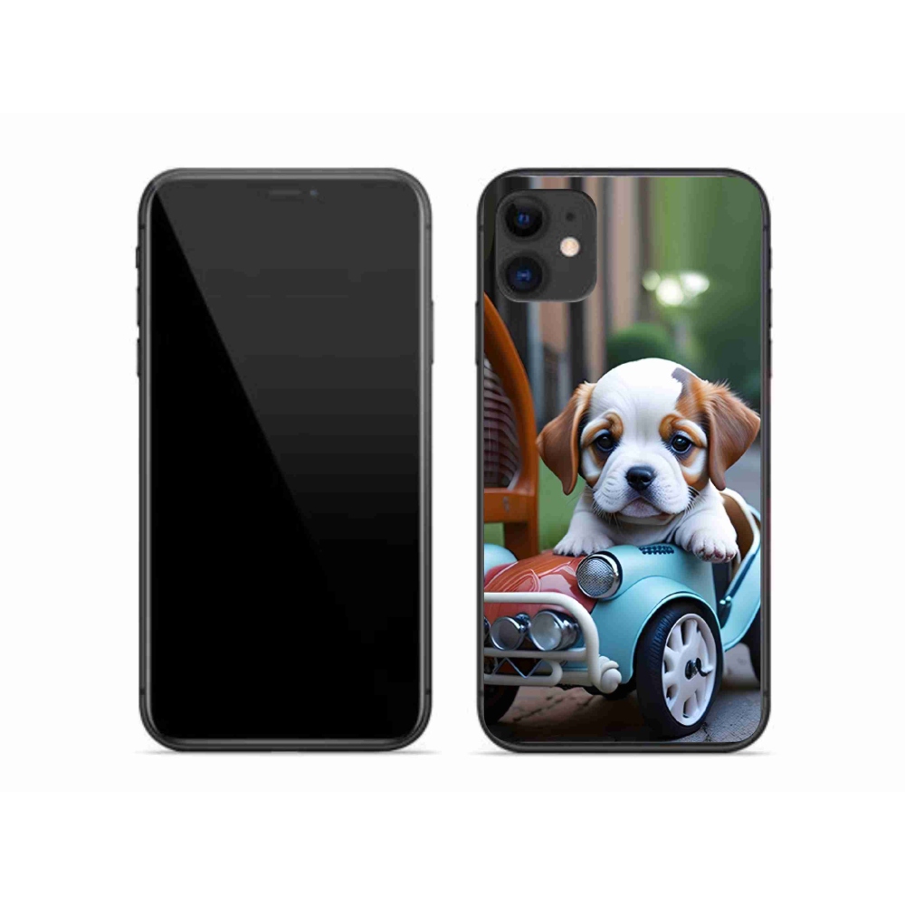 mmCase gél tok az iPhone 11-hez – kiskutya egy retro autóban