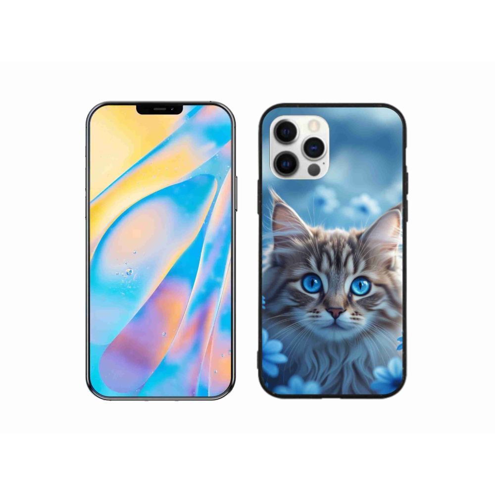 mmCase gél tok az iPhone 12-hez – kiscica kék virágok között