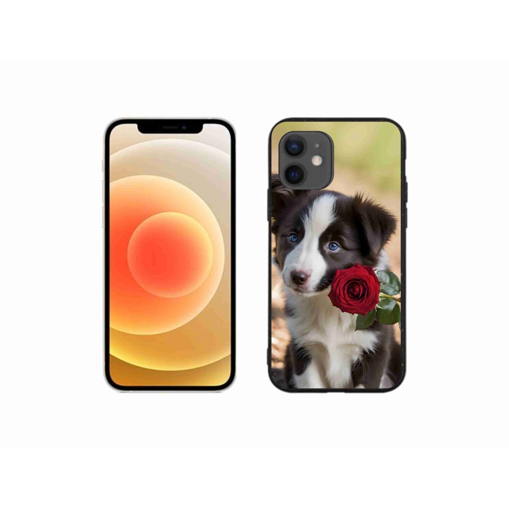 mmCase gél tok az iPhone 12 Mini-hez – aranyos border collie rózsával