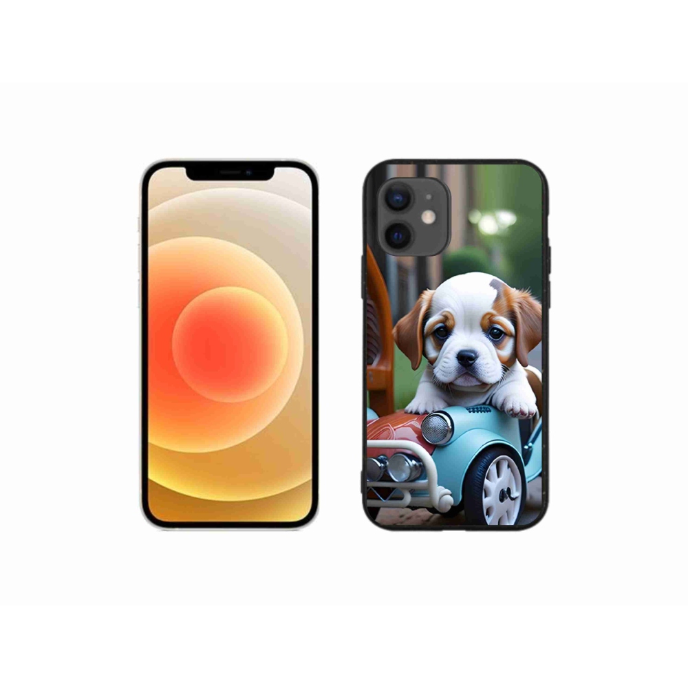 mmCase gél tok az iPhone 12 Mini-hez – kiskutya egy retro autóban