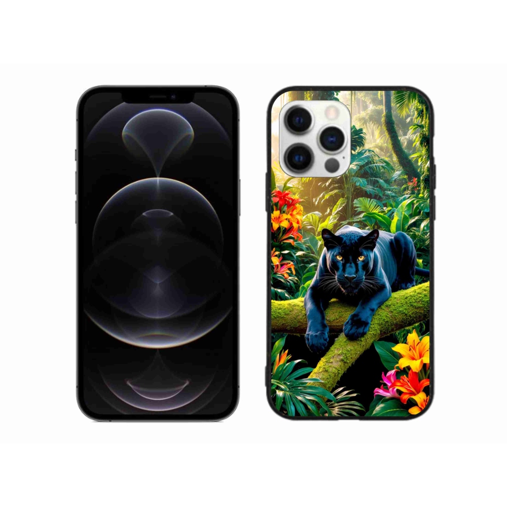 Zselés borítás mmCase iPhone 12 Pro Max készülékhez - fekete párduc a dzsungelben
