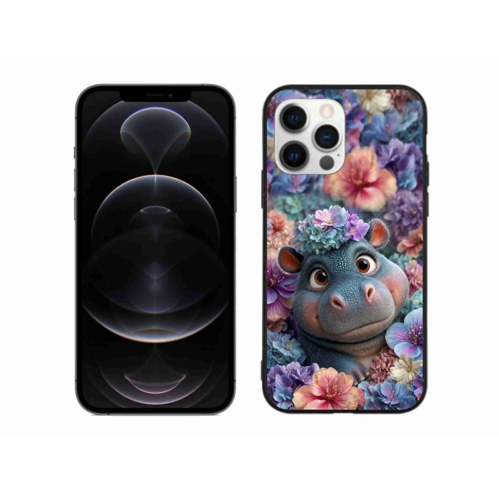 mmCase gél tok az iPhone 12 Pro Max-hoz – virágokkal díszített kis víziló