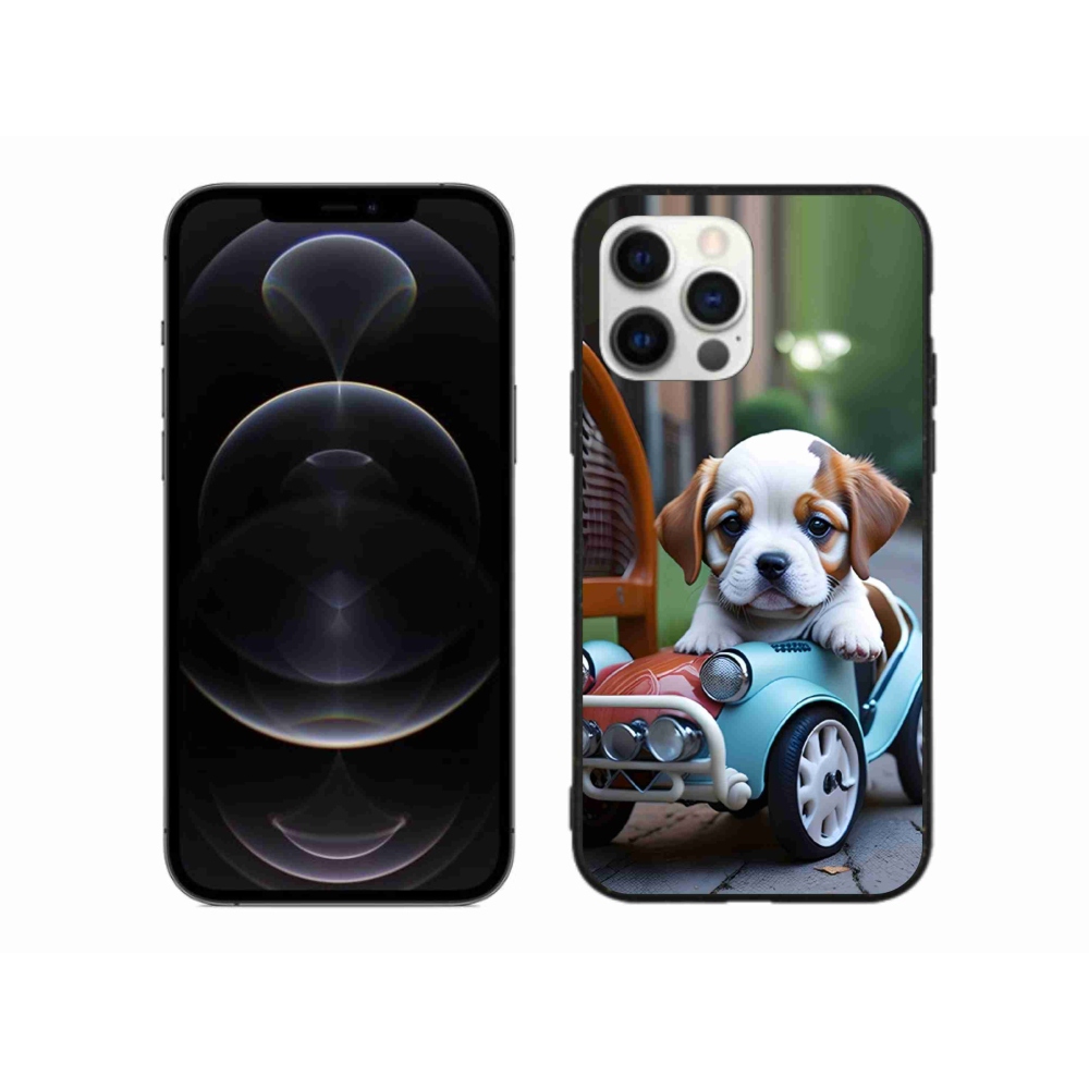 mmCase gél tok az iPhone 12 Pro Max-hoz – kiskutya egy retro autóban