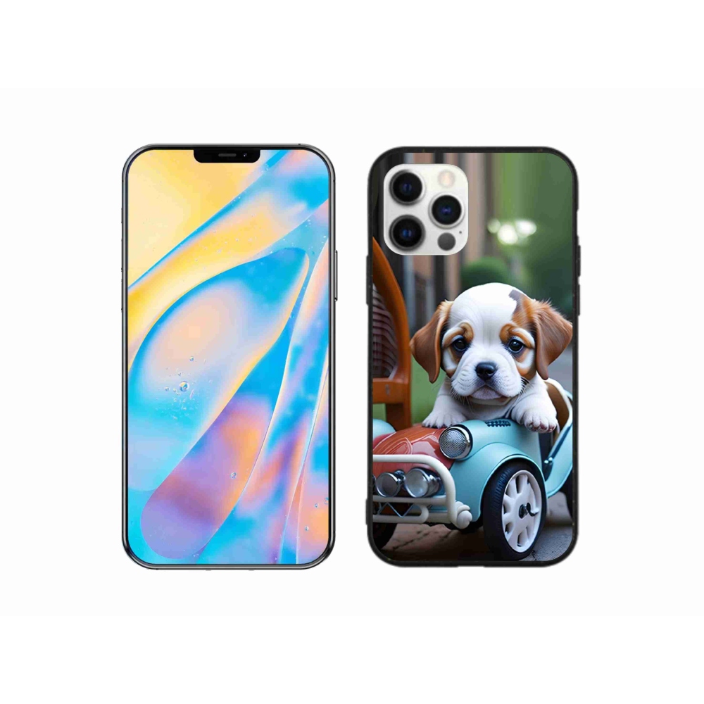 mmCase gél tok az iPhone 12 Pro-hoz – kiskutya egy retro autóban