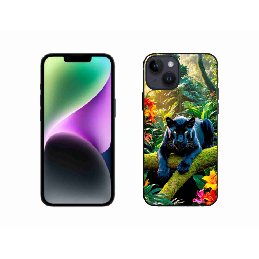 Gél borítás mmCase iPhone 14 készülékhez - fekete párduc a dzsungelben
