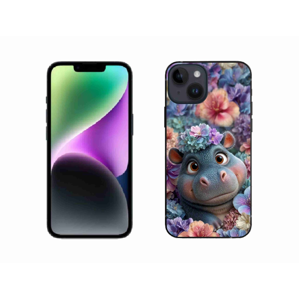 mmCase gél tok az iPhone 14-hez – virágok között úszó kis víziló