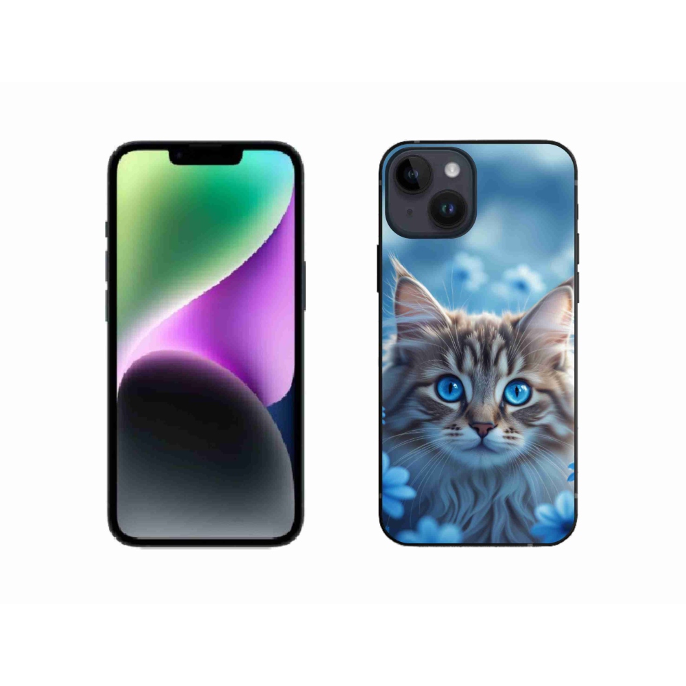 mmCase gél tok az iPhone 14-hez – kiscica kék virágok között