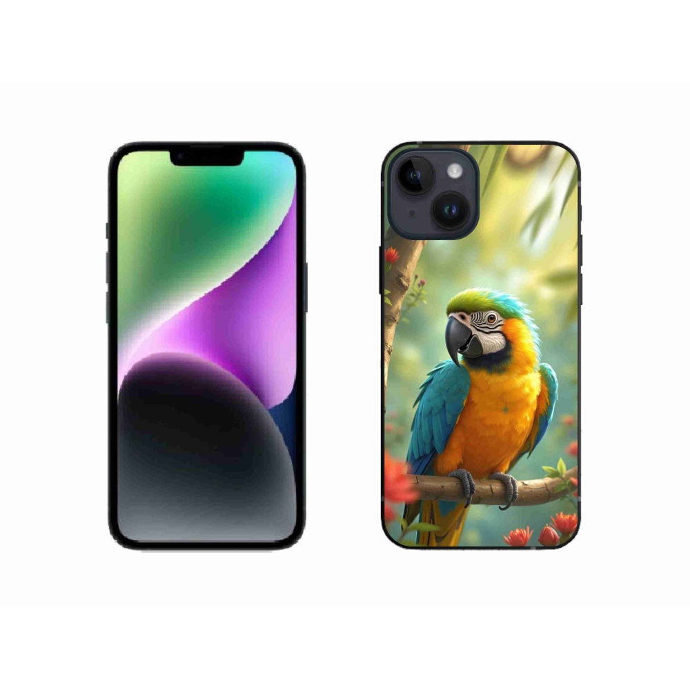 mmCase gél tok az iPhone 14-hez – kék-sárga ara papagáj