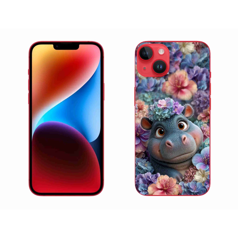 mmCase gél tok az iPhone 14 Plus-hoz – virágok között úszó víziló