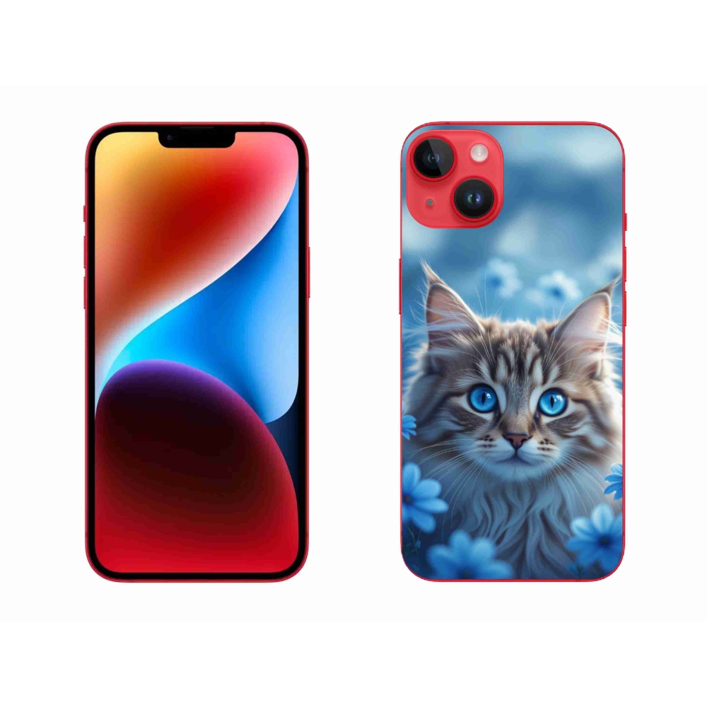 mmCase gél tok az iPhone 14 Plus-hoz – kiscica kék virágok között
