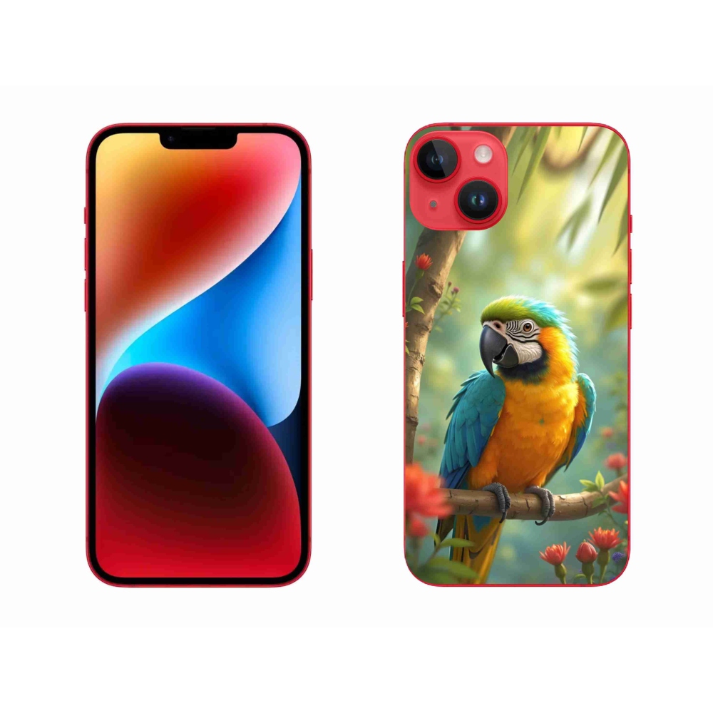 mmCase gél tok az iPhone 14 Plus-hoz – kék-sárga ara papagáj