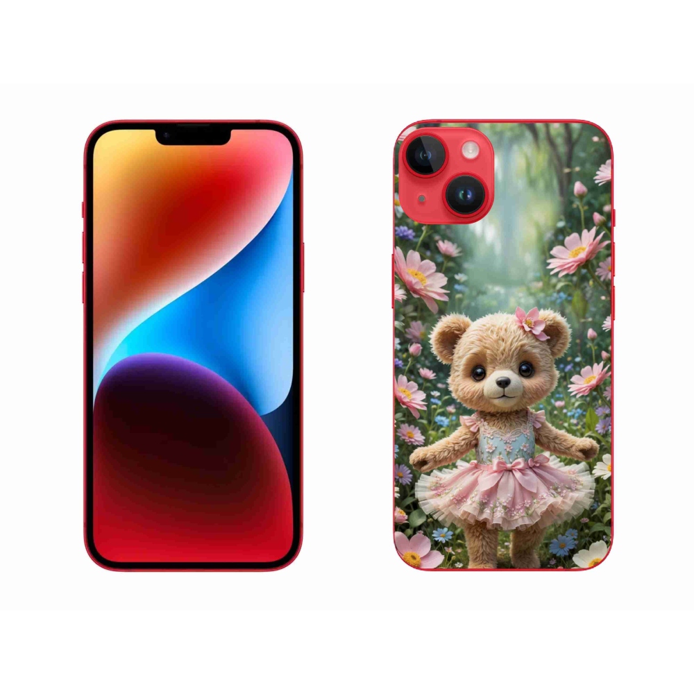 mmCase gél tok az iPhone 14 Plus-hoz – aranyos mackó virágok között