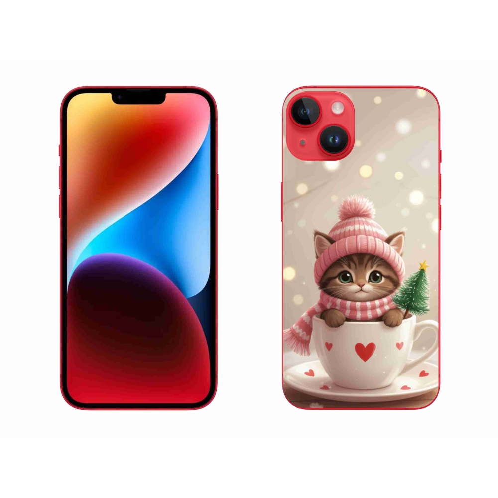 mmCase gél tok az iPhone 14 Plus-hoz – karácsonyi cica csészében