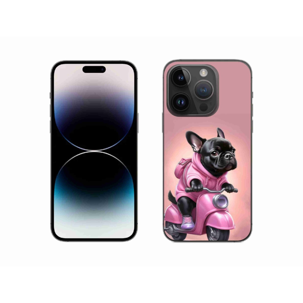 Zselés borítás mmCase iPhone 14 Pro készülékhez - Francia bulldog egy robogón