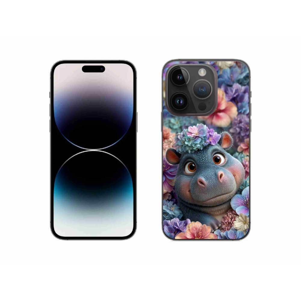 mmCase gél tok az iPhone 14 Pro-hoz – virágok között úszó víziló