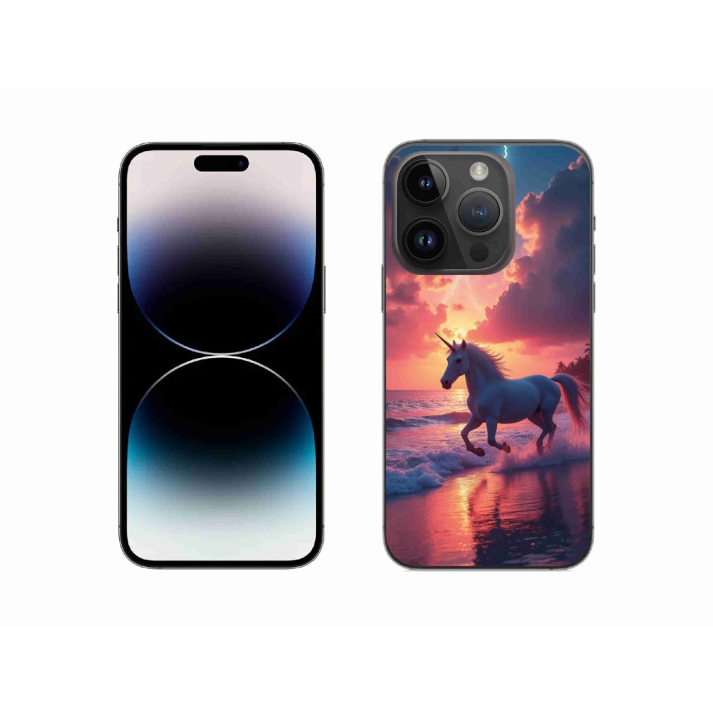 Zselés borítás mmCase iPhone 14 Pro készülékhez - egyszarvú a tengerparton