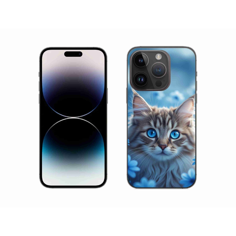 mmCase gél tok az iPhone 14 Pro-hoz – kiscica kék virágok között