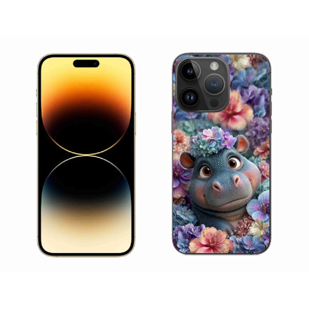 mmCase gél tok az iPhone 14 Pro Max-hoz – virágokkal díszített kis víziló