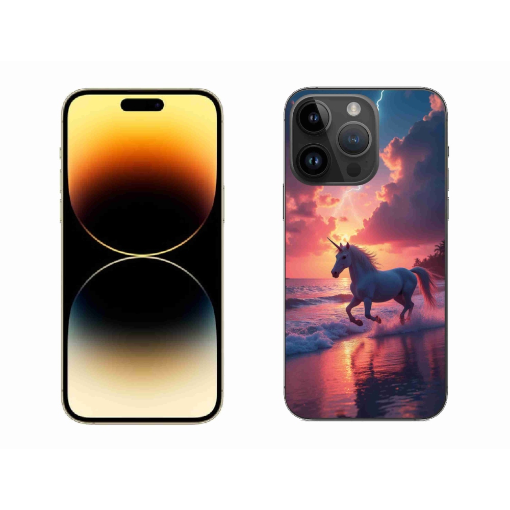 Zselés borítás mmCase iPhone 14 Pro Max készülékhez - egyszarvú a tengerparton