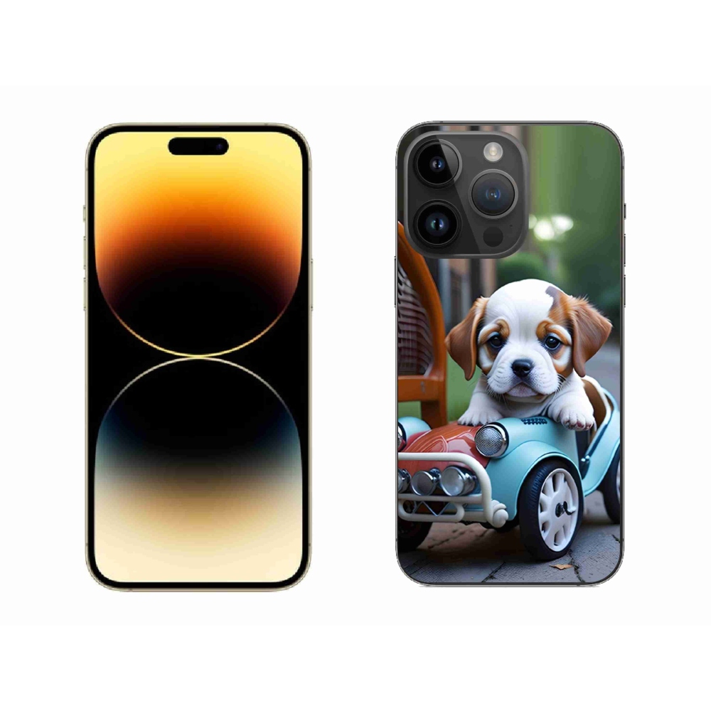 mmCase gél tok az iPhone 14 Pro Max-hoz – kiskutya egy retro autóban