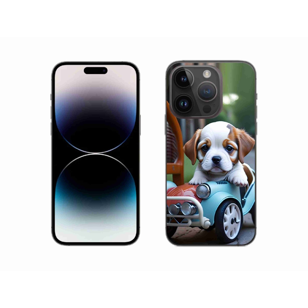 mmCase gél tok az iPhone 14 Pro-hoz – kiskutya egy retro autóban