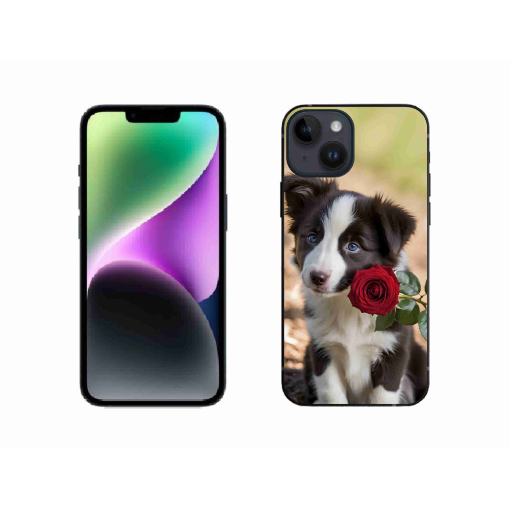 mmCase gél tok az iPhone 14-hez – aranyos border collie rózsával