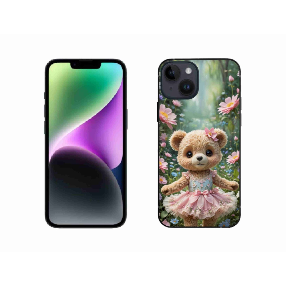 mmCase gél tok az iPhone 14-hez – aranyos mackó virágok között